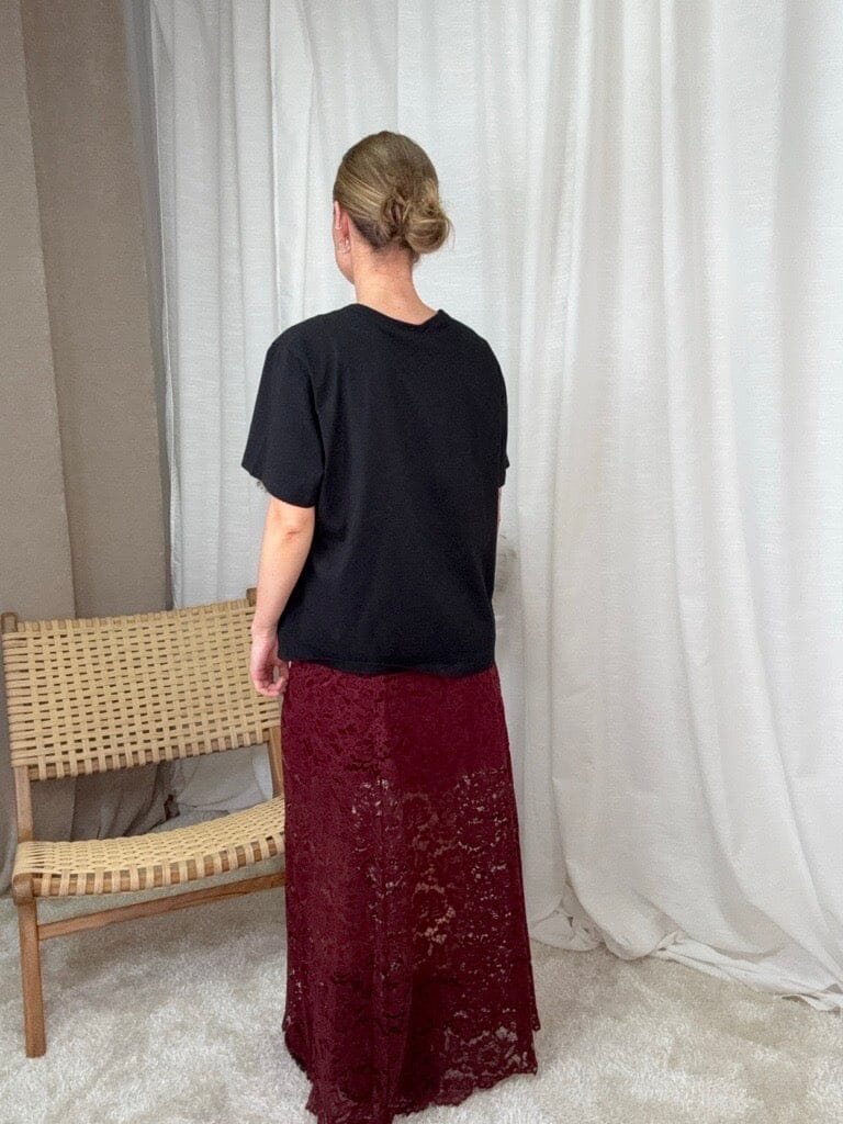 A-bee - Long Flower Lace Skirt 176_6923-W6_2 - Burgundy Nederdele 