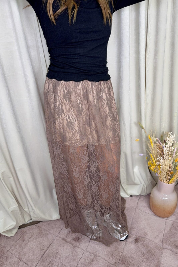 A-bee - Long Lace Skirt 3198 1 - Taupe Nederdele 