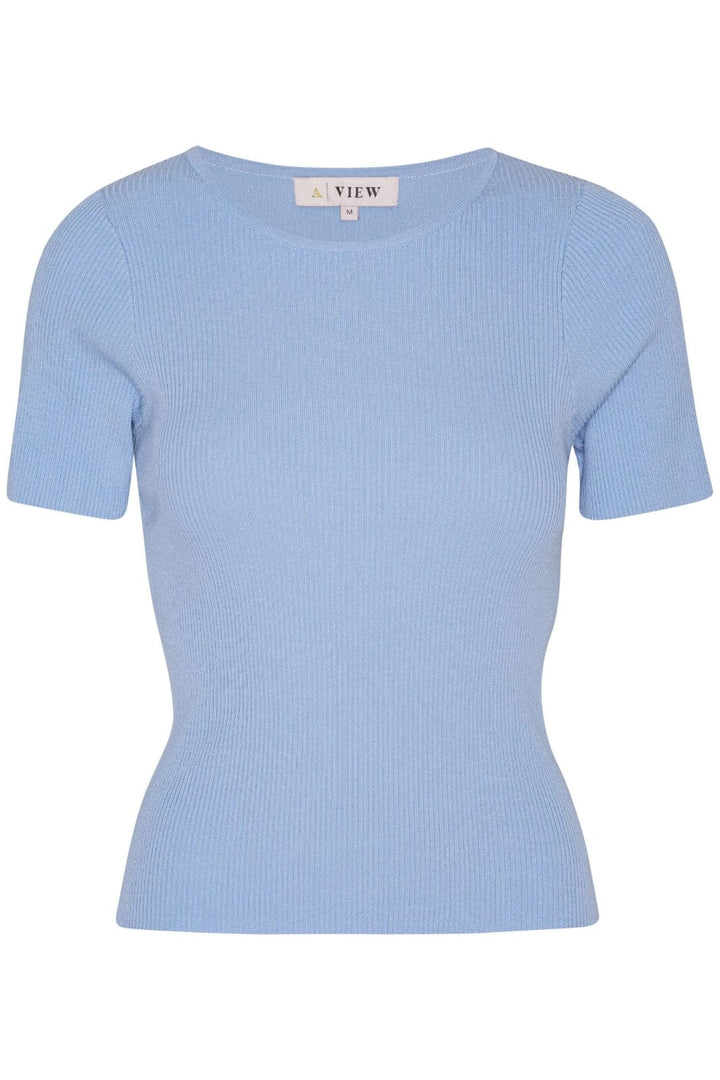 A-View - Rib Knit Short Sleeve Top - 282 Light Blue T-shirts 