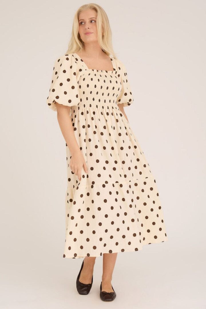 A-View - Cheri Dot Dress - 186 Sand/Brown