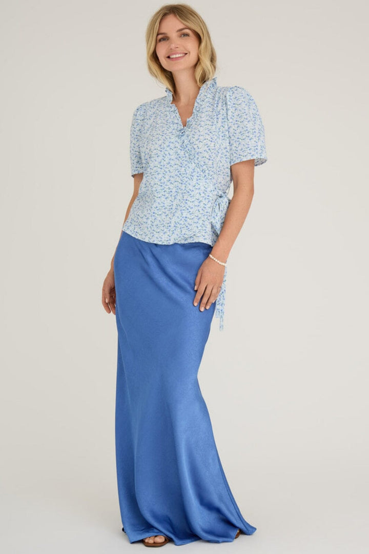 A-View - Peony Wrap Blouse - 091 Blue/White