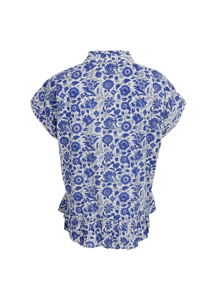 Forudbestilling - Black Colour - Bcflora Ruffle S/S Blouse - Royal Blue Bluser 