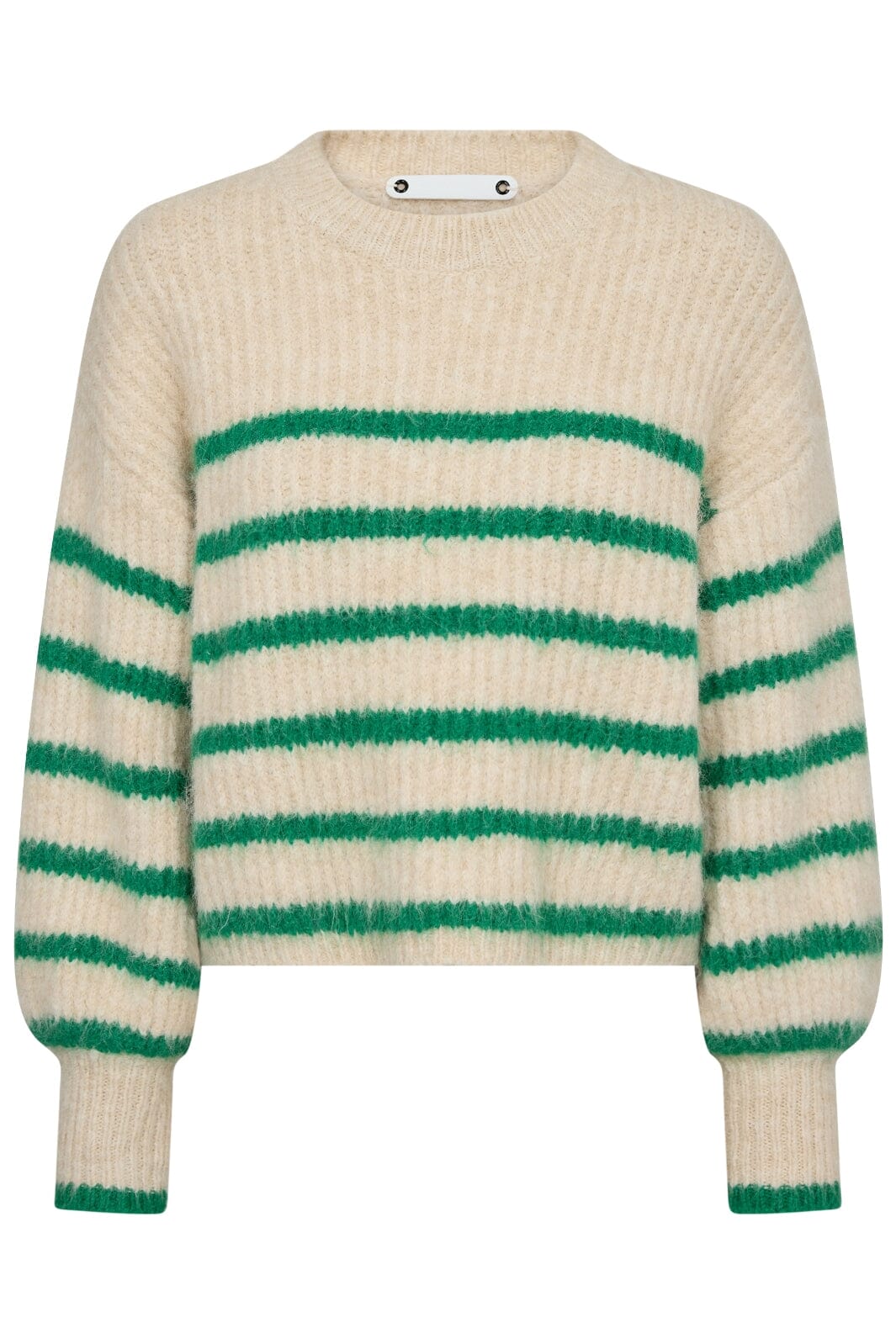 Forudbestilling - Co´couture - Coraliecc Crop Stripe O-Knit 32156 - 19934 Bonegreen Strikbluser 