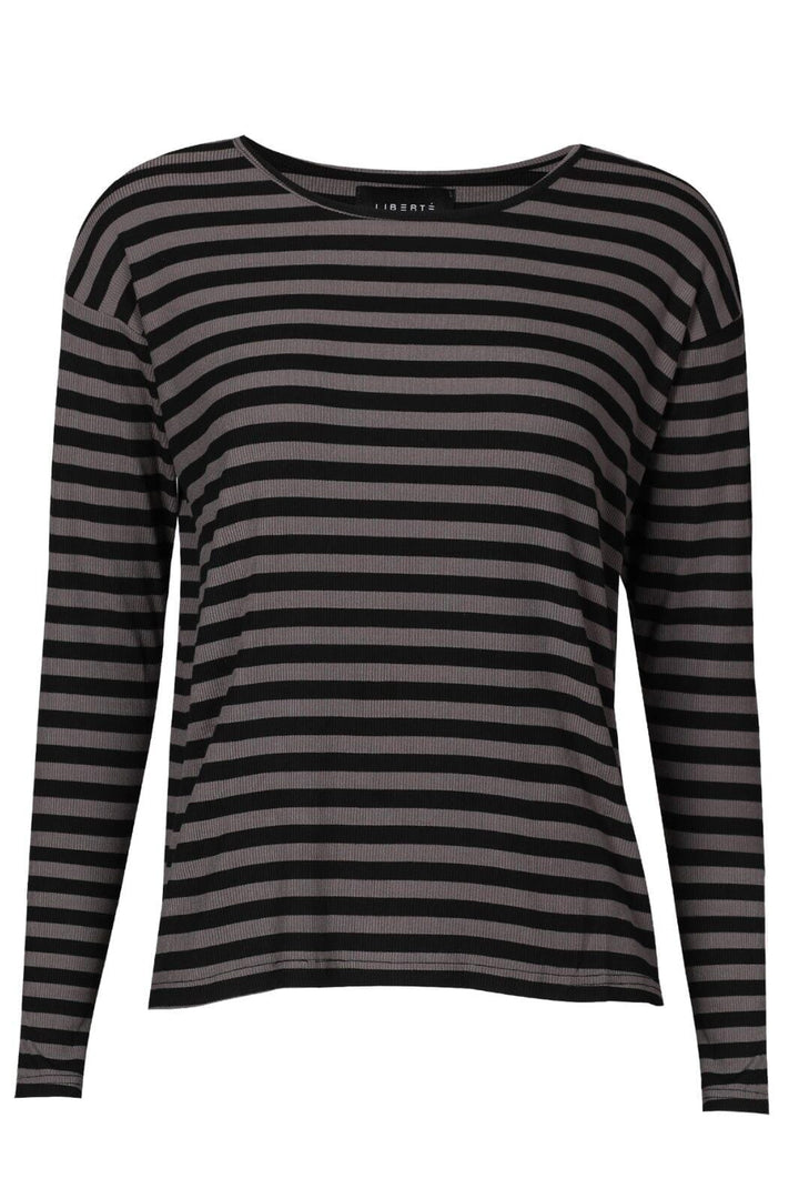 Forudbestilling - Liberte - Natalia-Ls-Boxy-Blouse - Black Dark Grey Stripe Bluser 