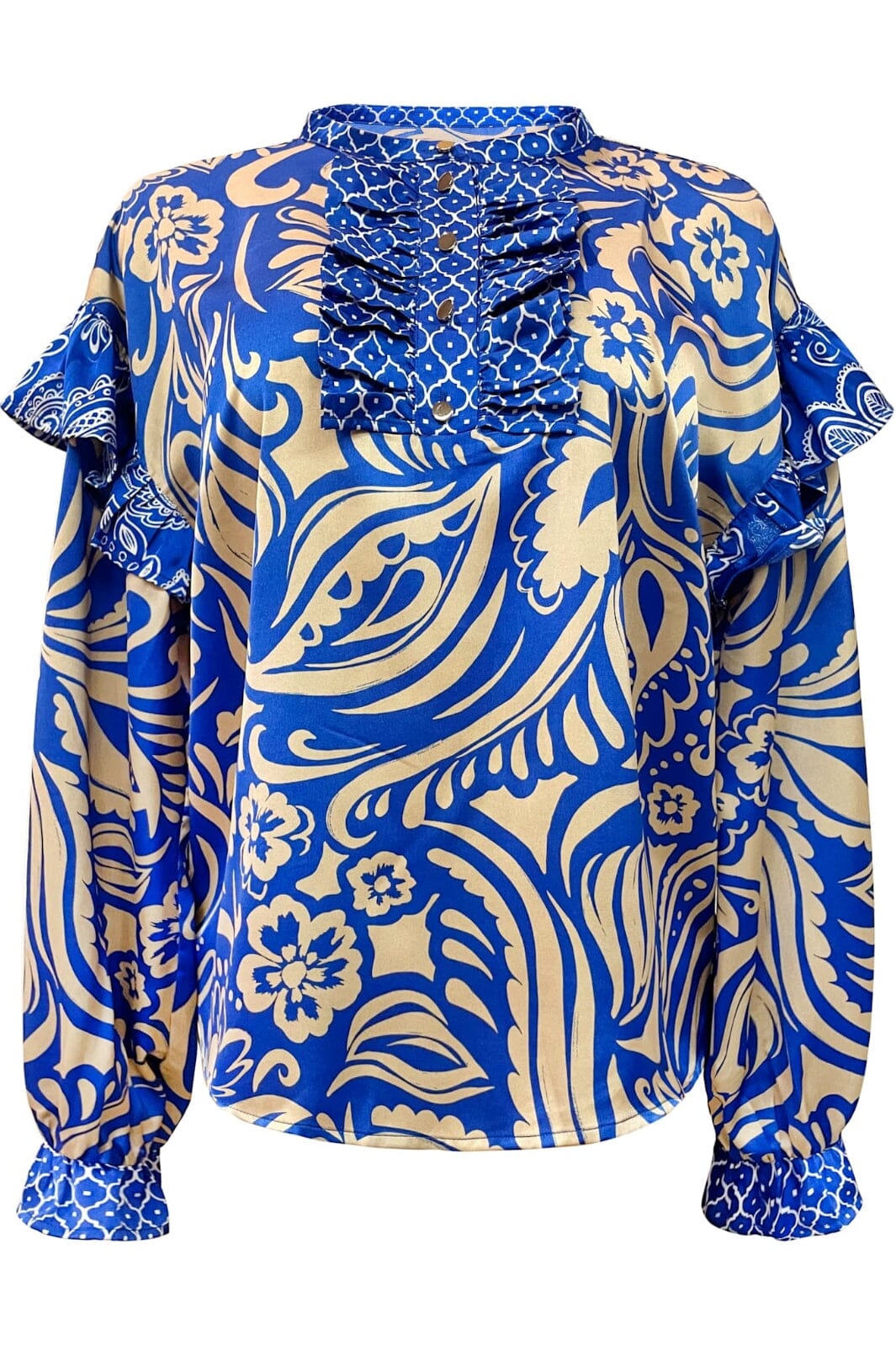 Liberte - Tia-Ls-Frill Blouse 22075 - Cobolt Blue Mix