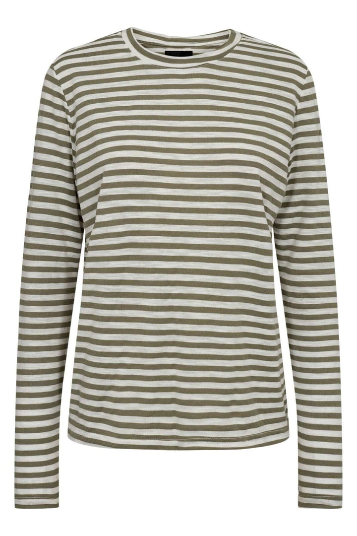 Forudbestilling - Liberte - Ulla-Ls-Stripe-Tshirt 22105 - Dark Army White Stripe