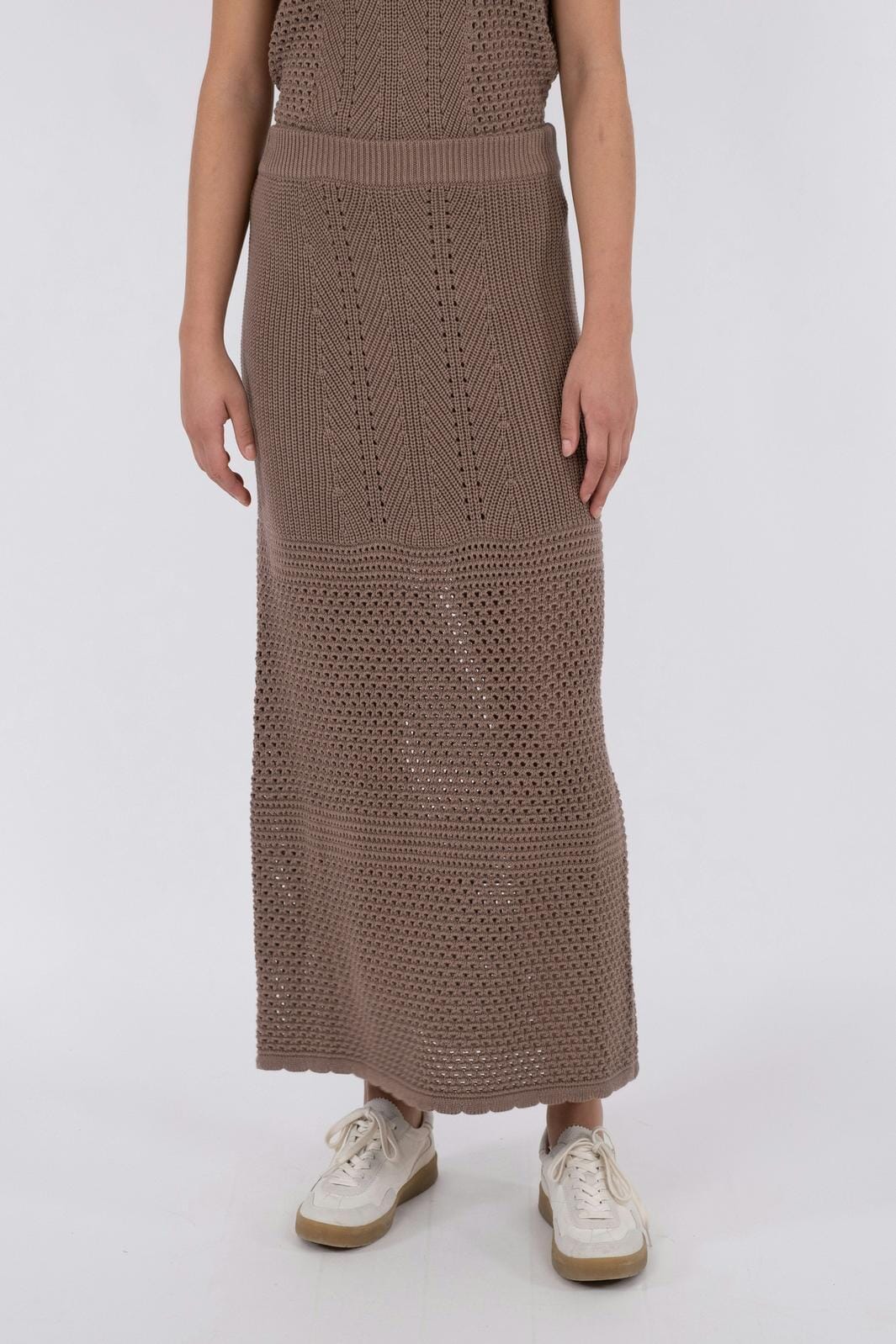 Neo Noir - Lyric Crochet Knit Skirt - Dusty Brown