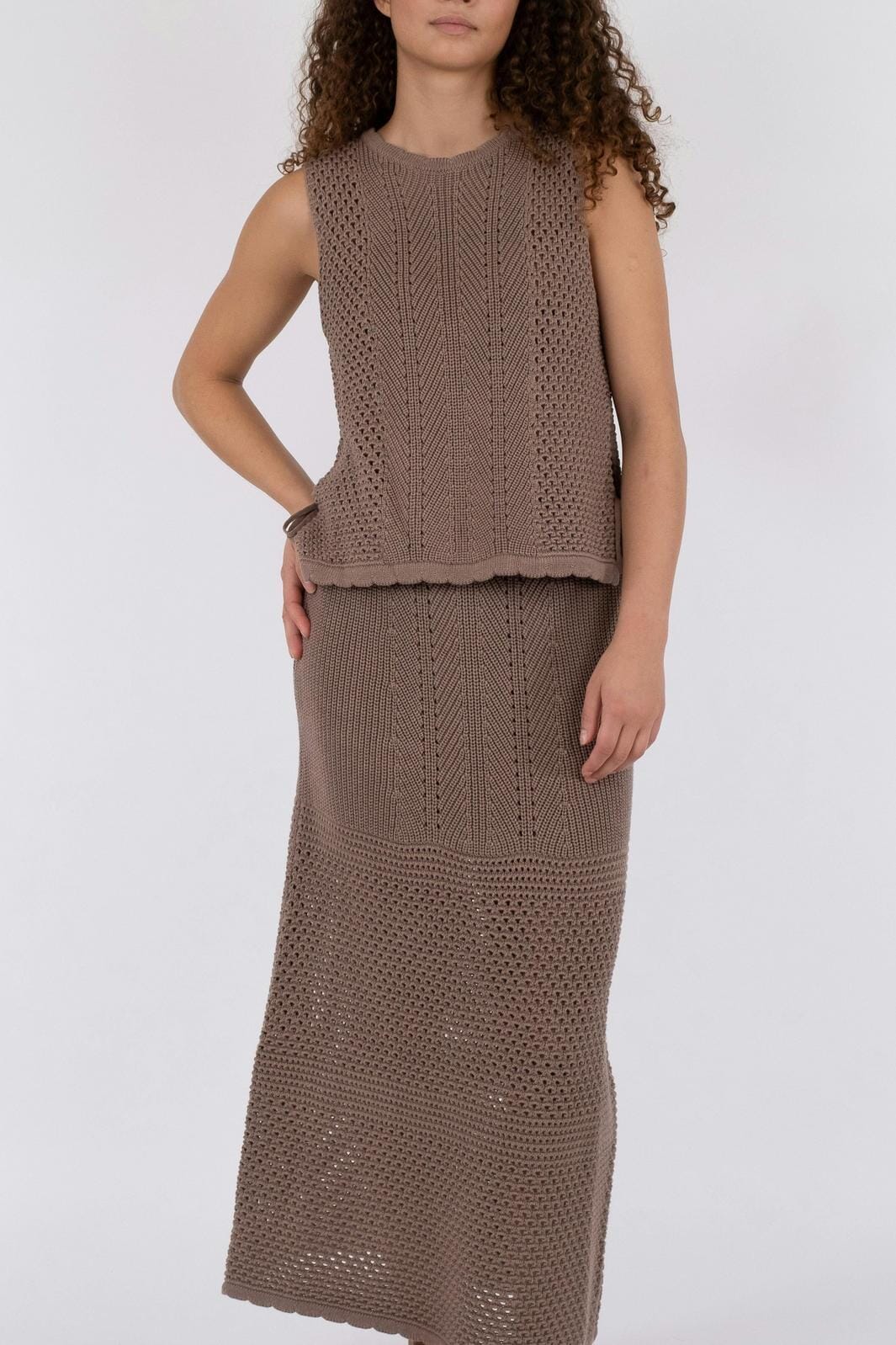 Neo Noir - Lyric Crochet Knit Skirt - Dusty Brown