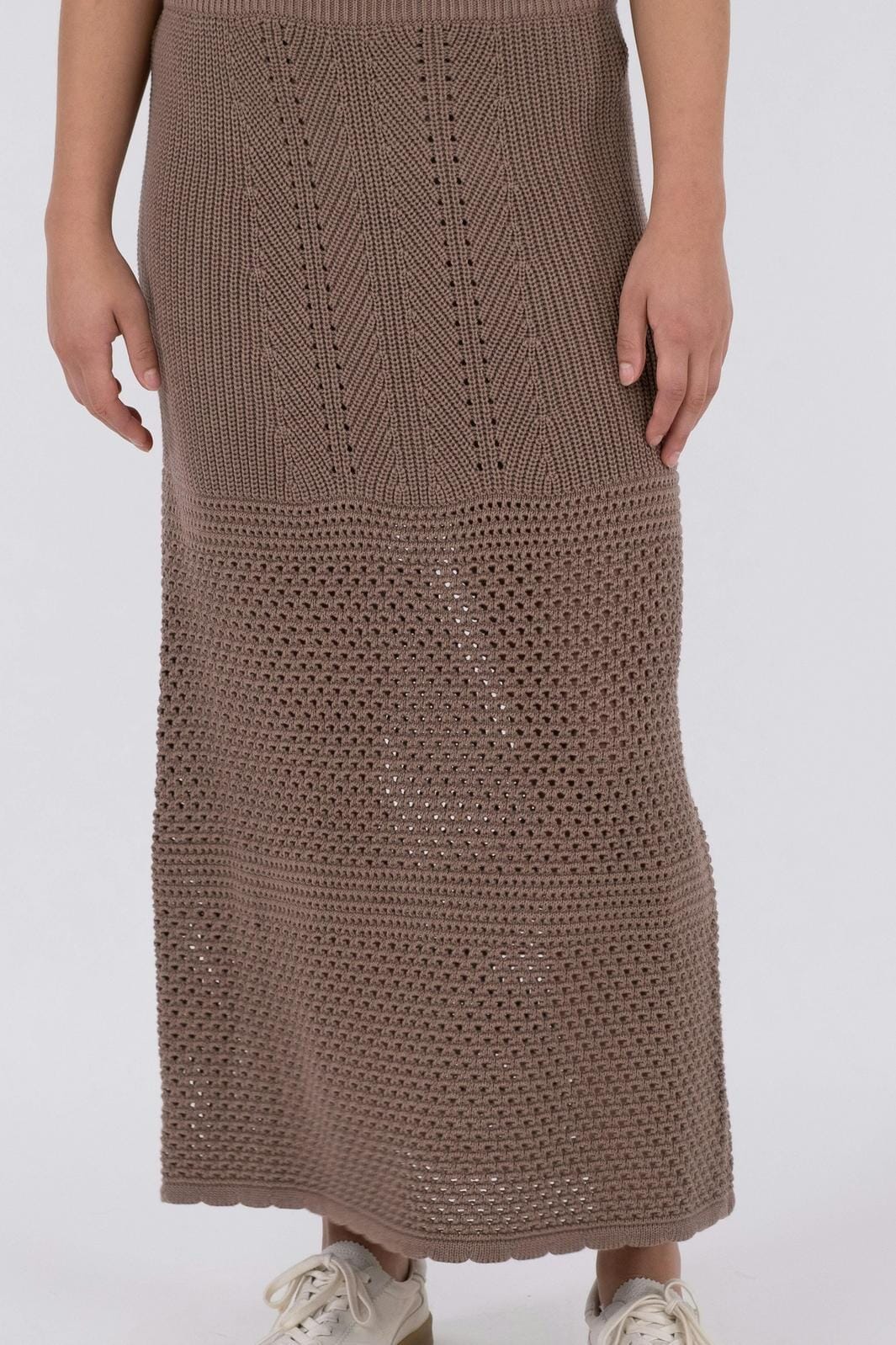 Neo Noir - Lyric Crochet Knit Skirt - Dusty Brown