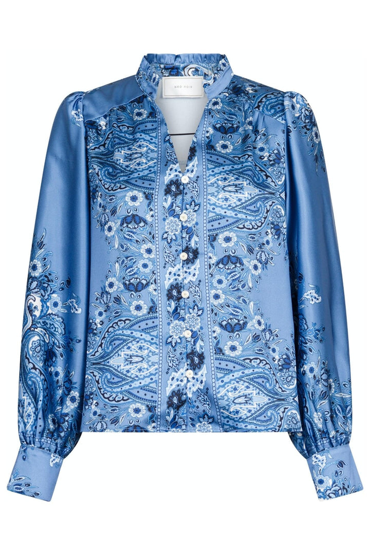 Forudbestilling - Neo Noir - Massima Paisley Border Blouse - Dusty Blue Bluser 