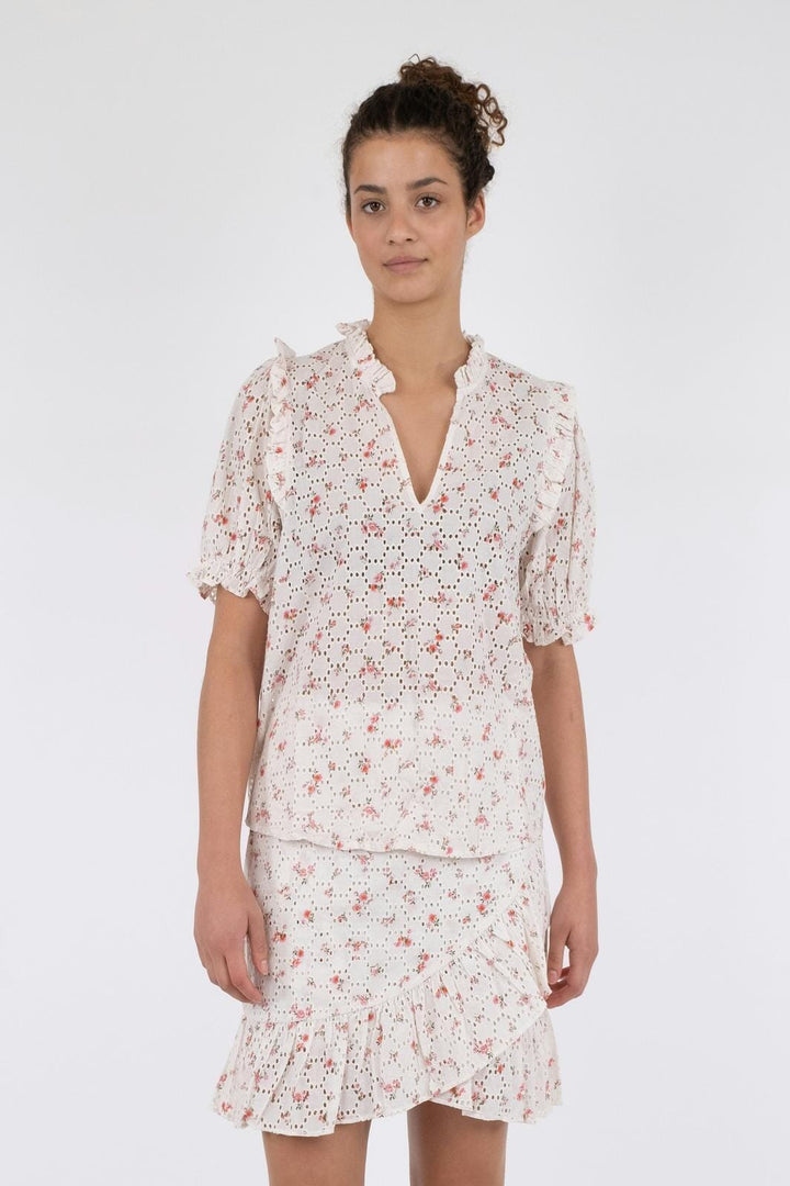 Neo Noir - Rosalie Embroidery Rose Blouse - Pink