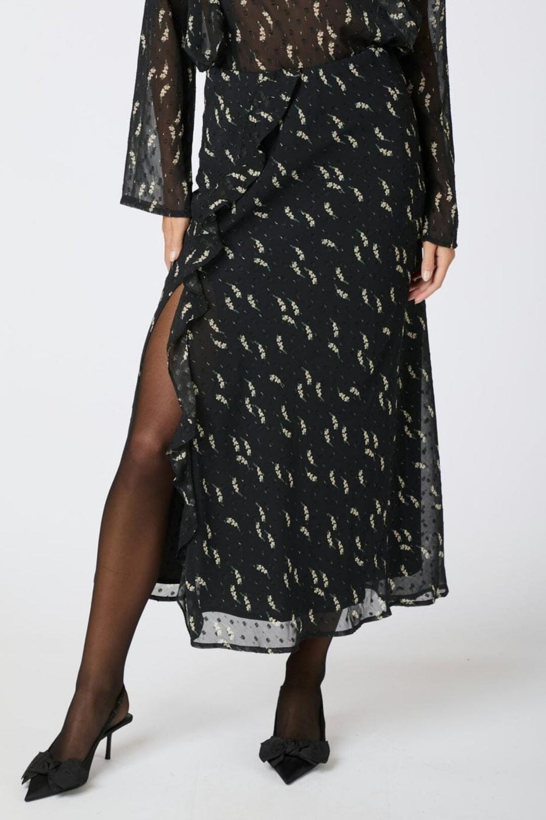 Forudbestilling - Neo Noir - Vinza Flower Branch Skirt - Black Nederdele 