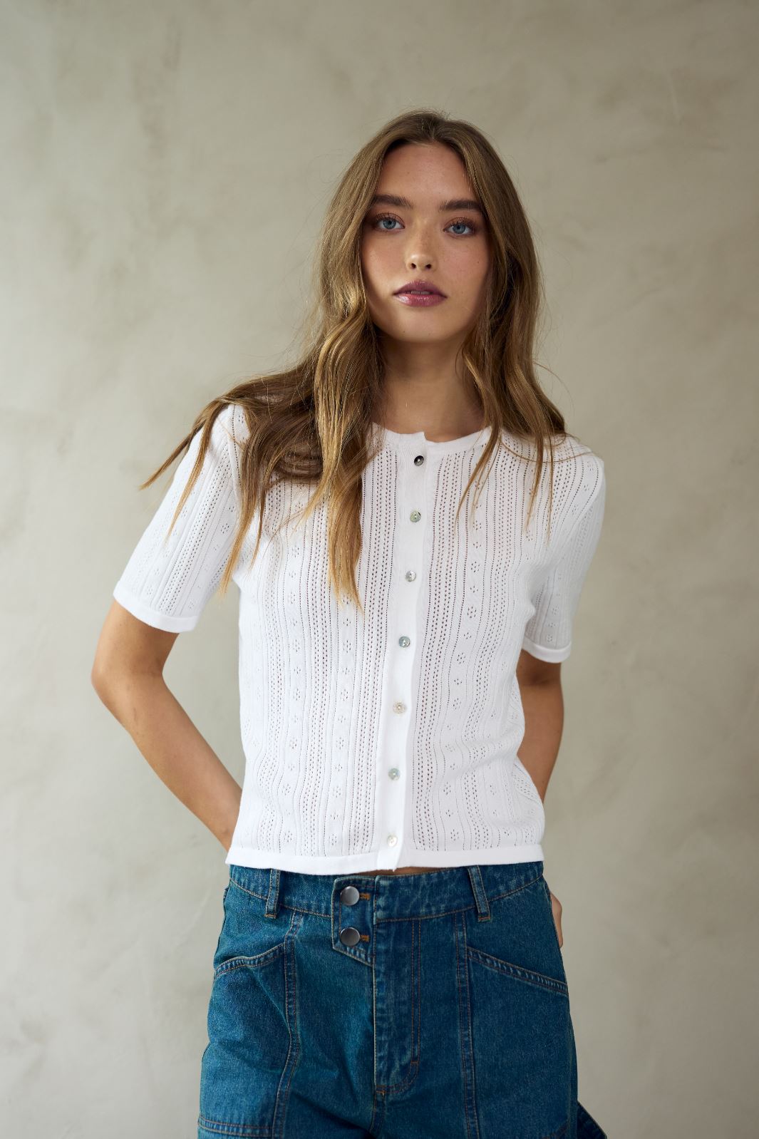 Forudbestilling - Noella - Kataleyah Knit - 1249 White Strikbluser 