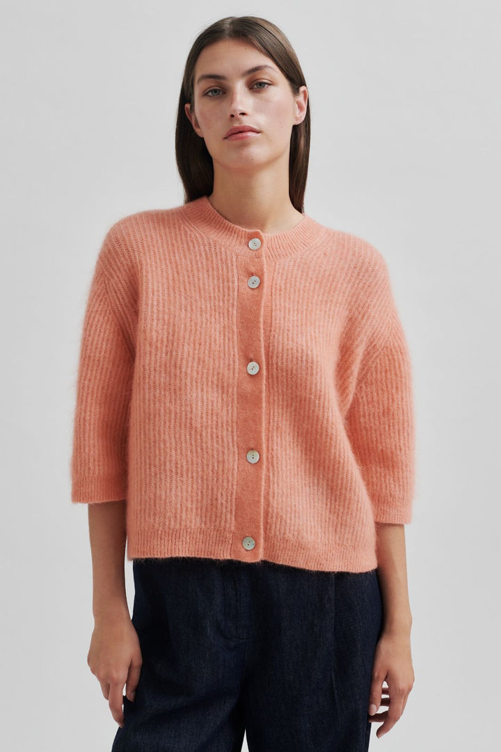 Forudbestilling - Second Female - Andrea Knit Rib Cardigan 58367 - Coral Haze 