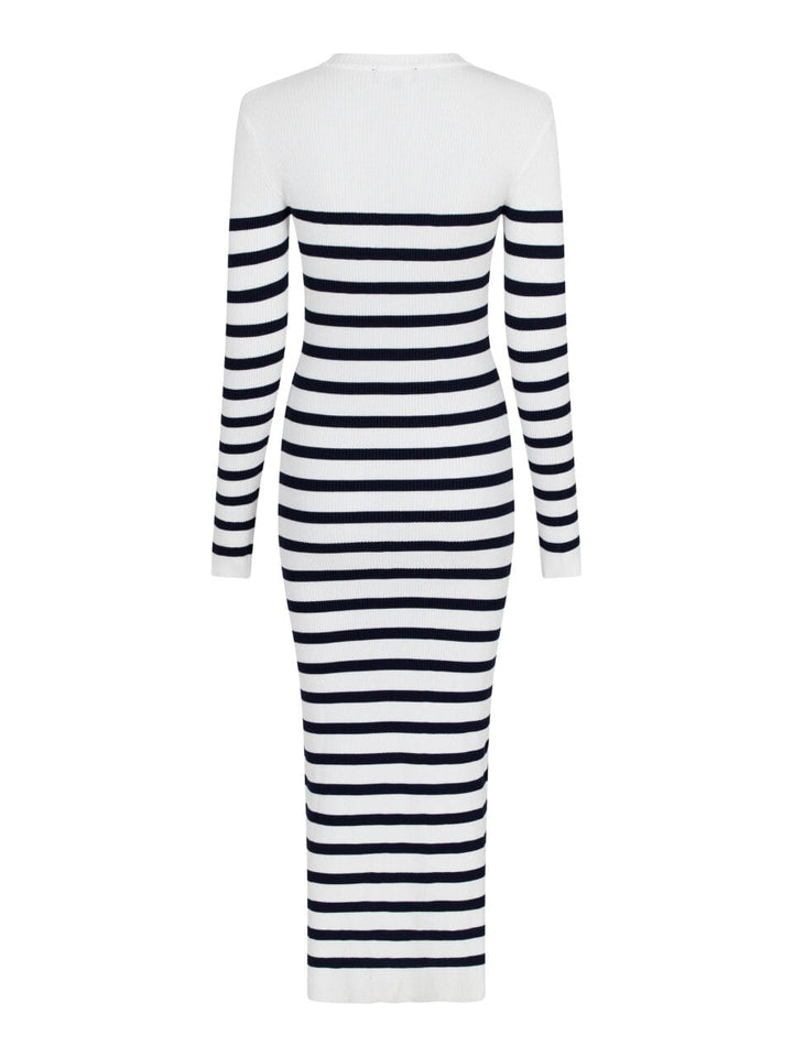 Forudbestilling - Valentin Studio - Gold Button Knit Long Dress - Navy Stripes (Juni/Juli) Kjoler 