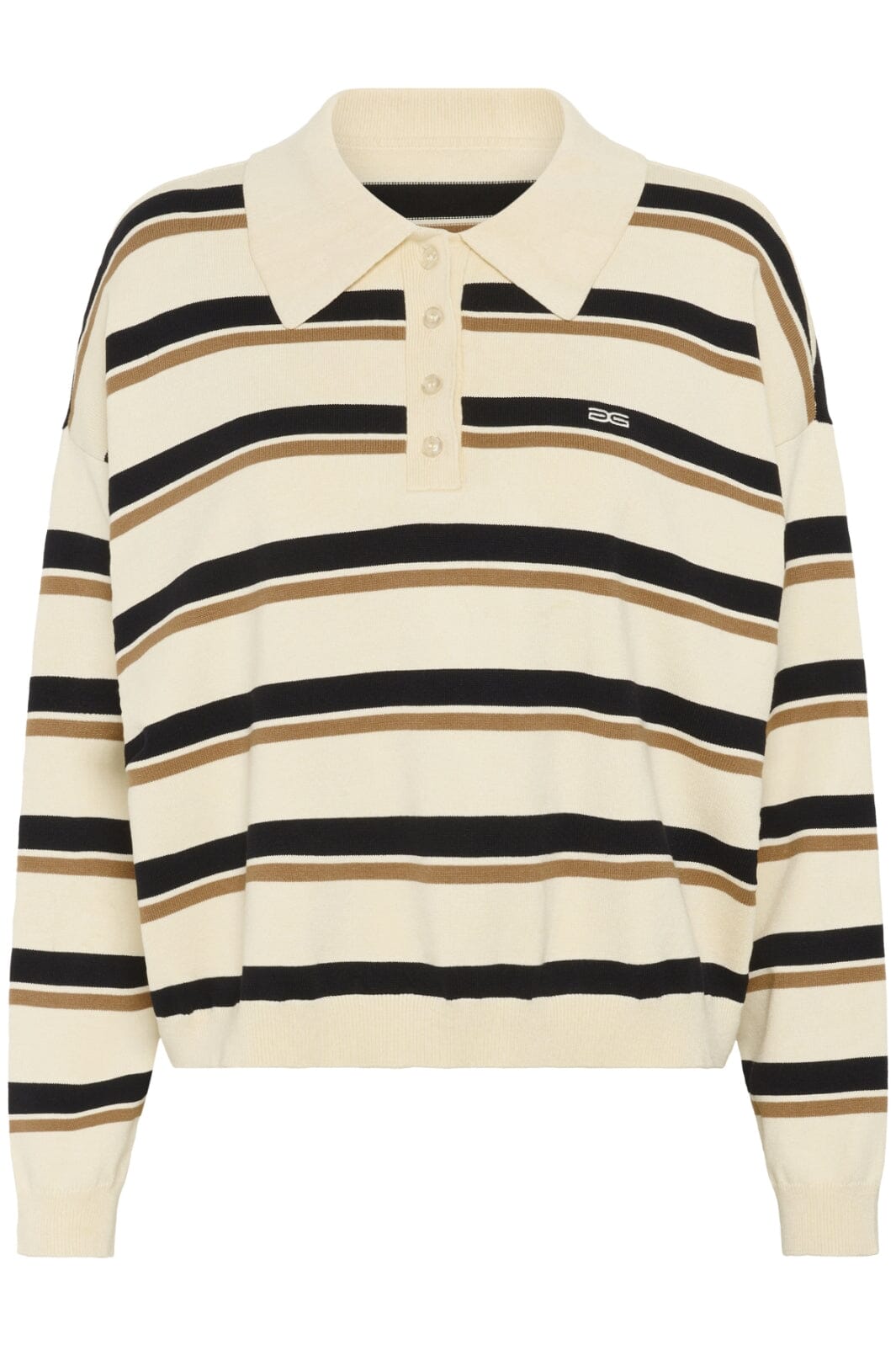 Gestuz - Gztaia Polo Pullover 10910693 - 108561 - Off White/Black/Tan Striped