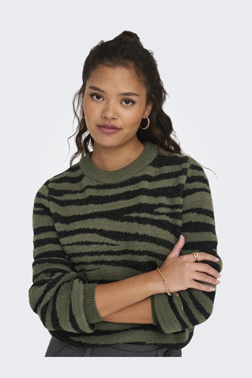 Jdy - Jdylorraine Animal L/S Pullover Knt - 4285265 Kalamata Black Zebra Stripes