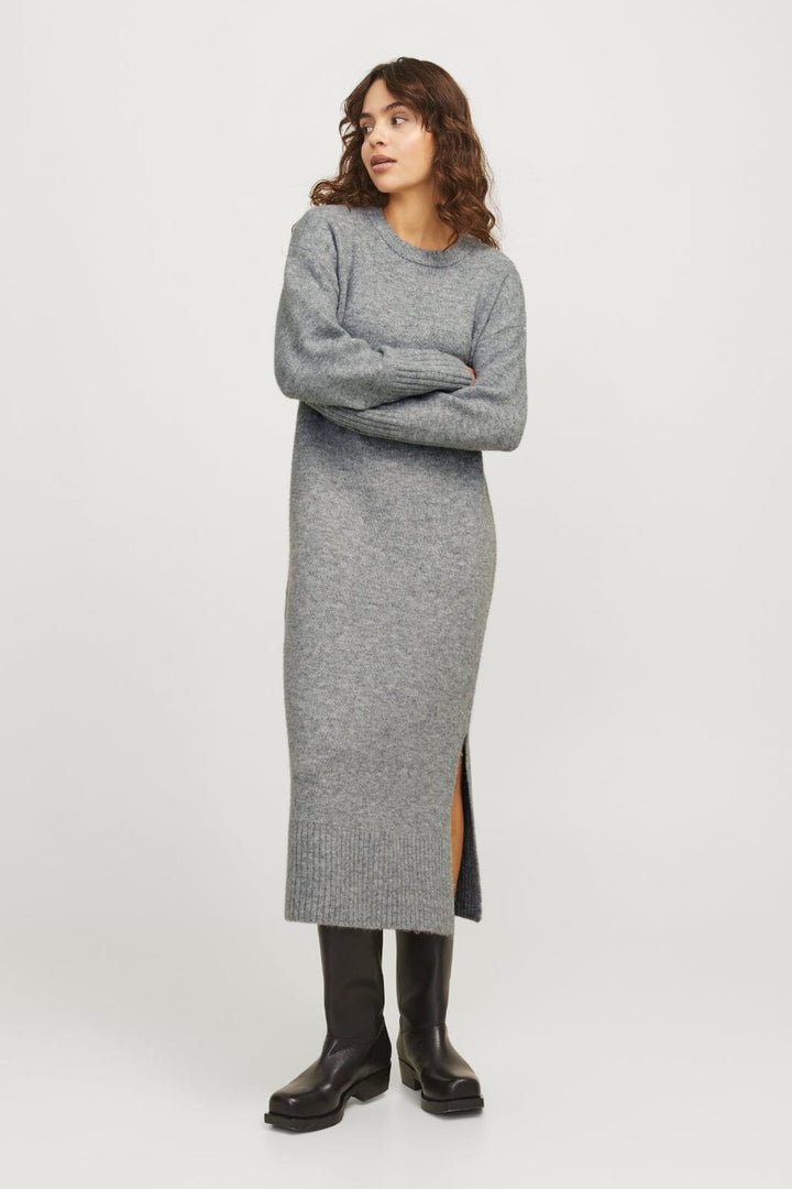 Jjxx - Jxoline Diverse Dress Knit 12268051 - 4652034 - Grey Melange /Pale Green Neck Piping