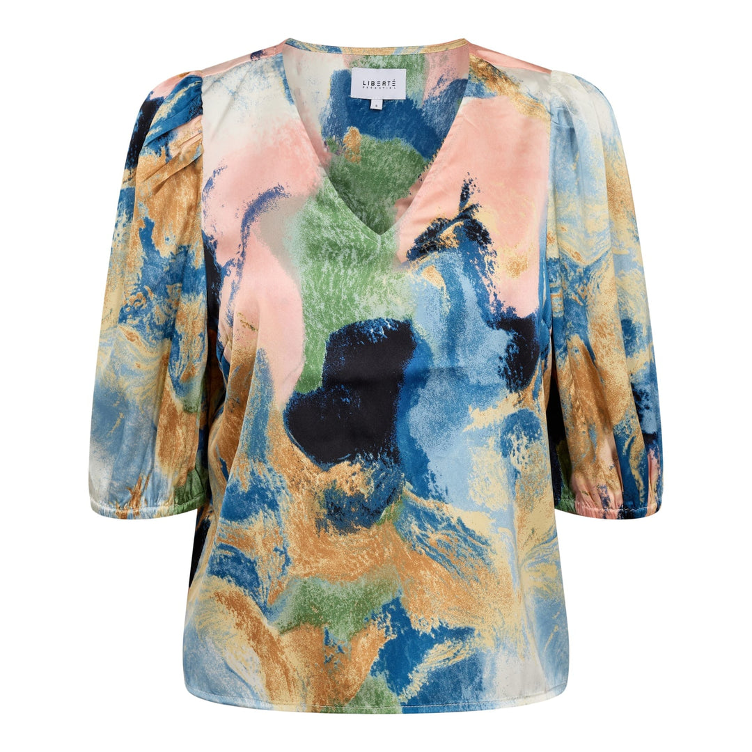 Liberte - Pam-Blouse - Blue Gold Marble Bluser 