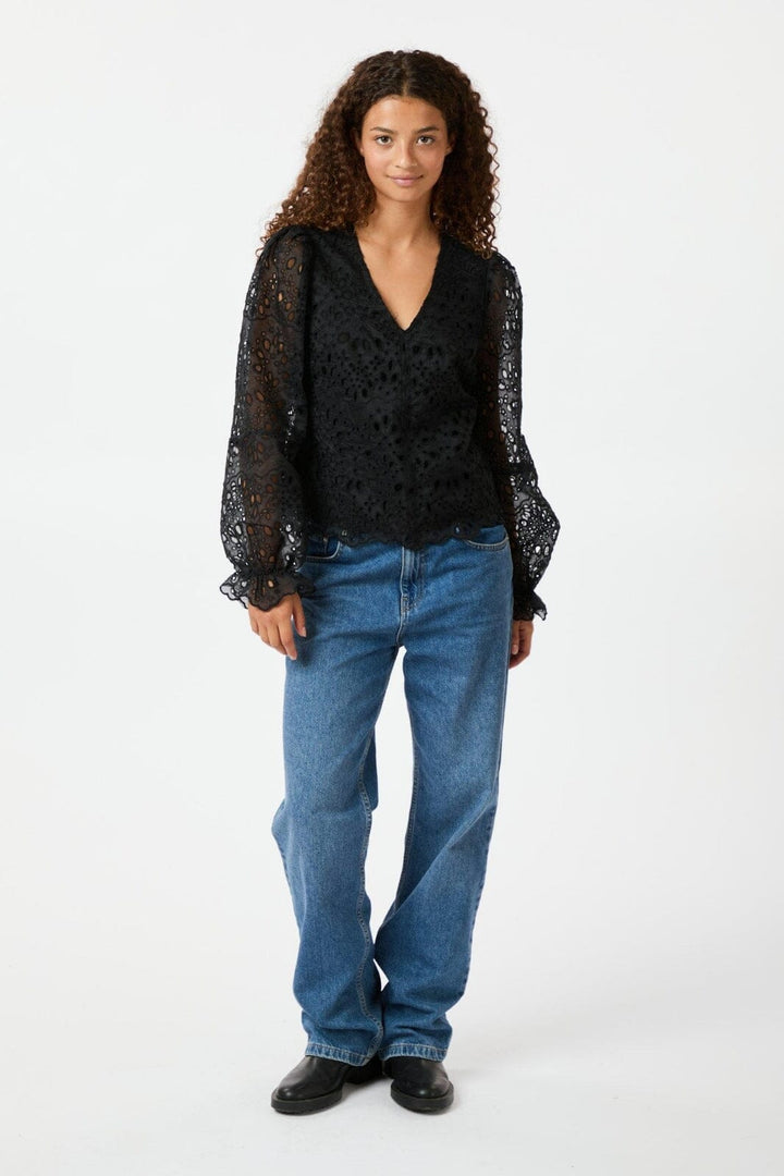 Neo Noir - Candice Embroidery Blouse 163848 - Black Bluser 