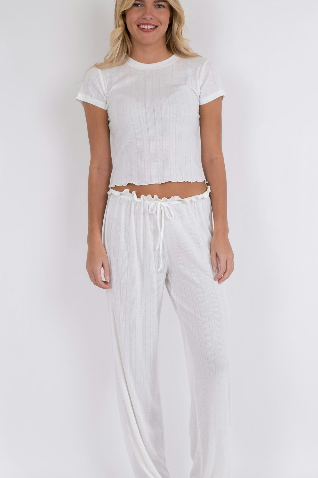 Neo Noir - Lonnie Pointelle Top - White