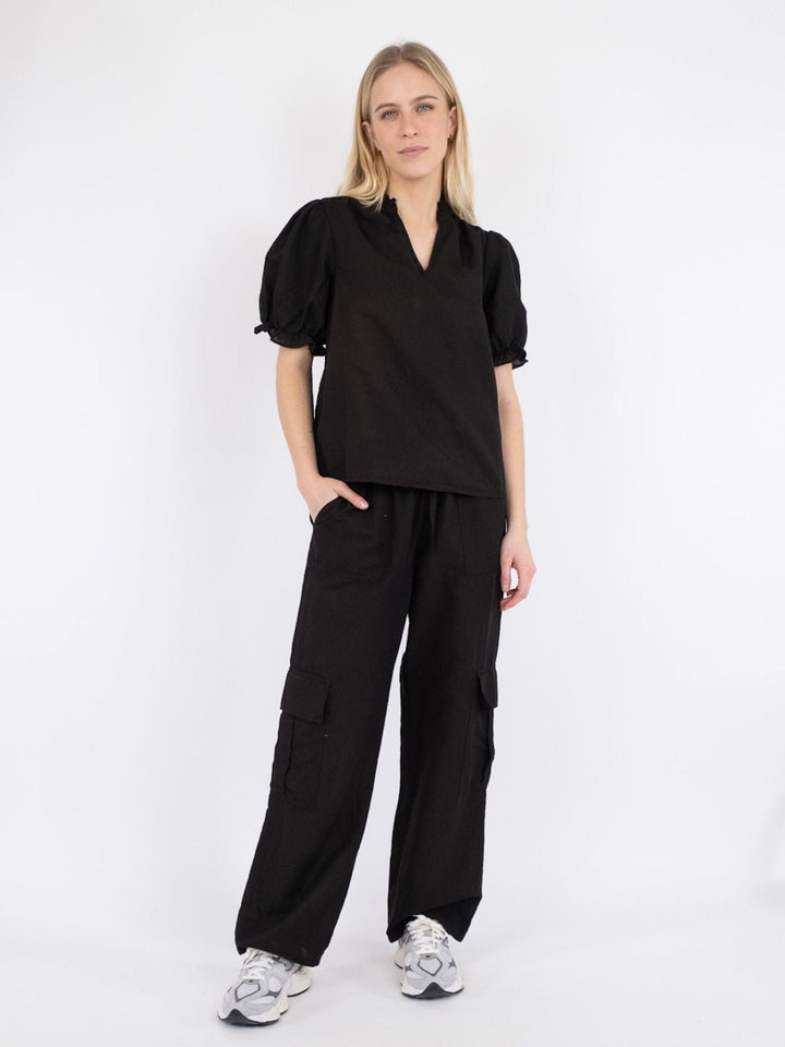 Neo Noir - Odesa Linen Blouse - Black Bluser 