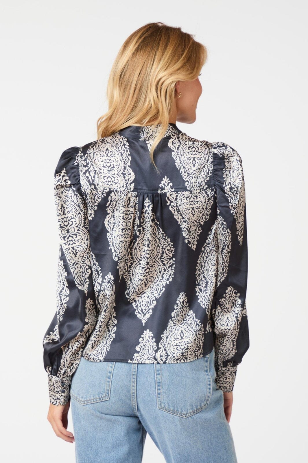 Neo Noir - Rosslyn Paisley Drop Blouse 163976 - Navy Bluser 