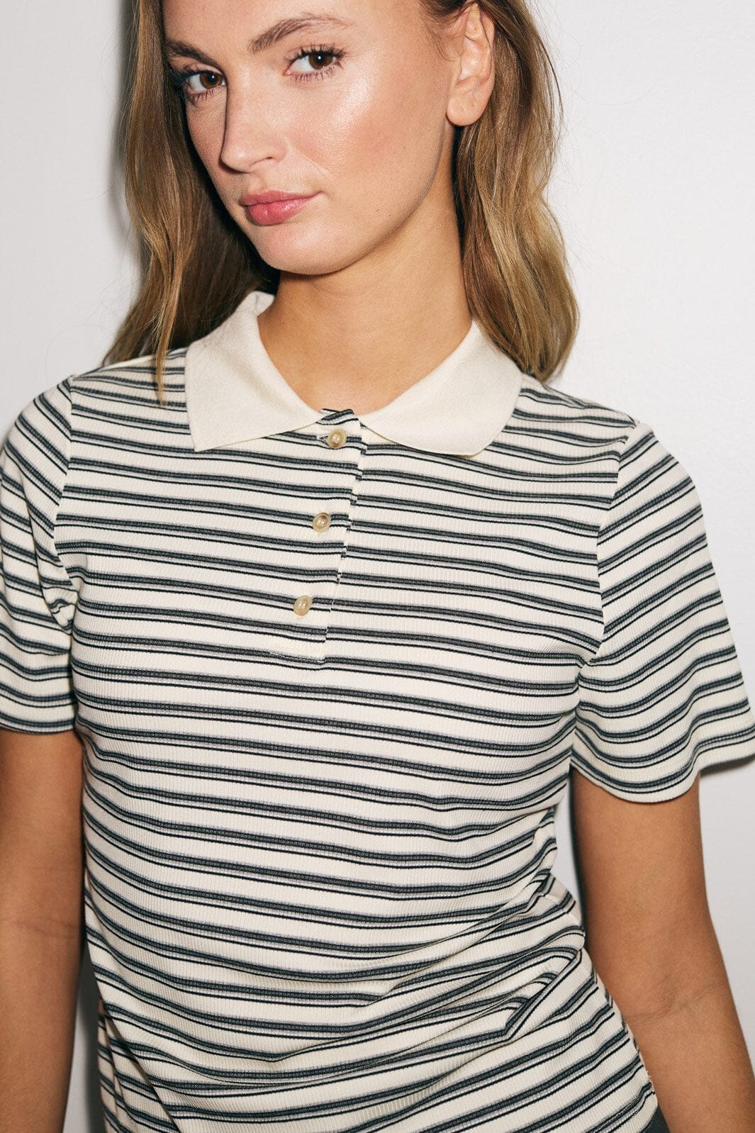 Noella - Leyna Polo Top 13670001 - 1352 - Sugar Grey Stripe