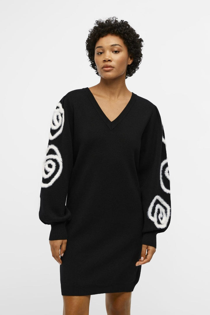 Object - Objinda Ls Short Knit Dress Aw Fair 23 - 4486965 Black Sandshell Kjoler 