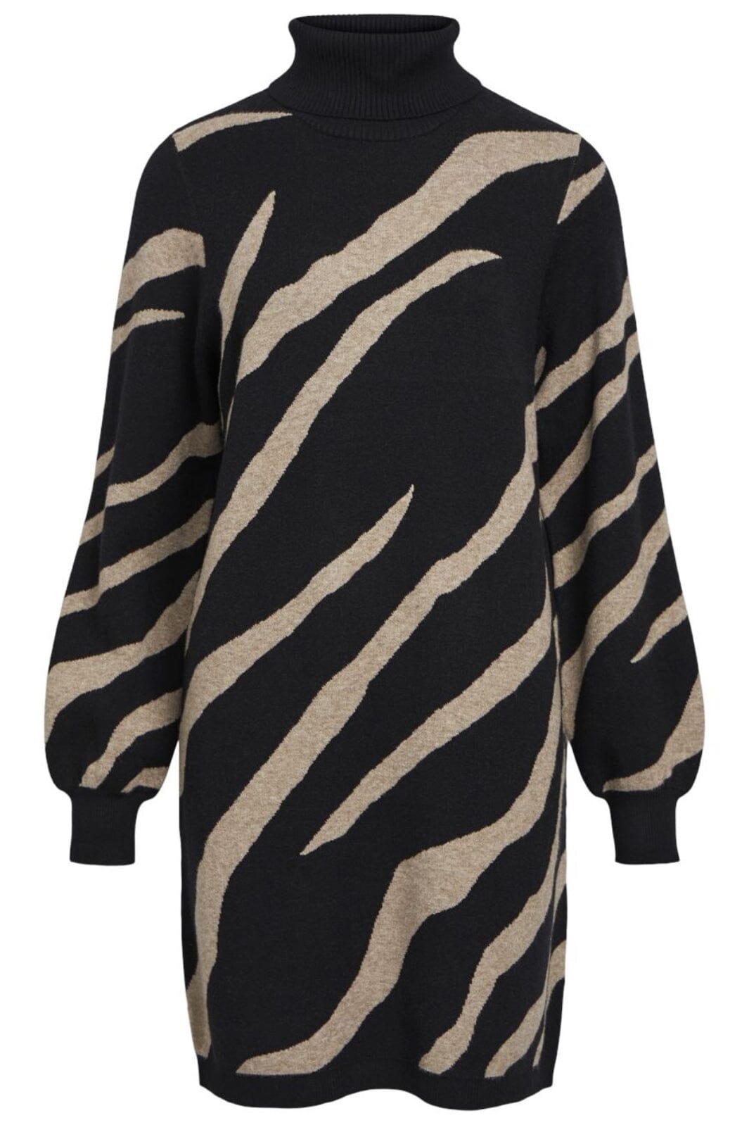 Object - Objray L/S Knit Rollneck Dress - 4635025 Black Desert Taupe Tiger Graphic