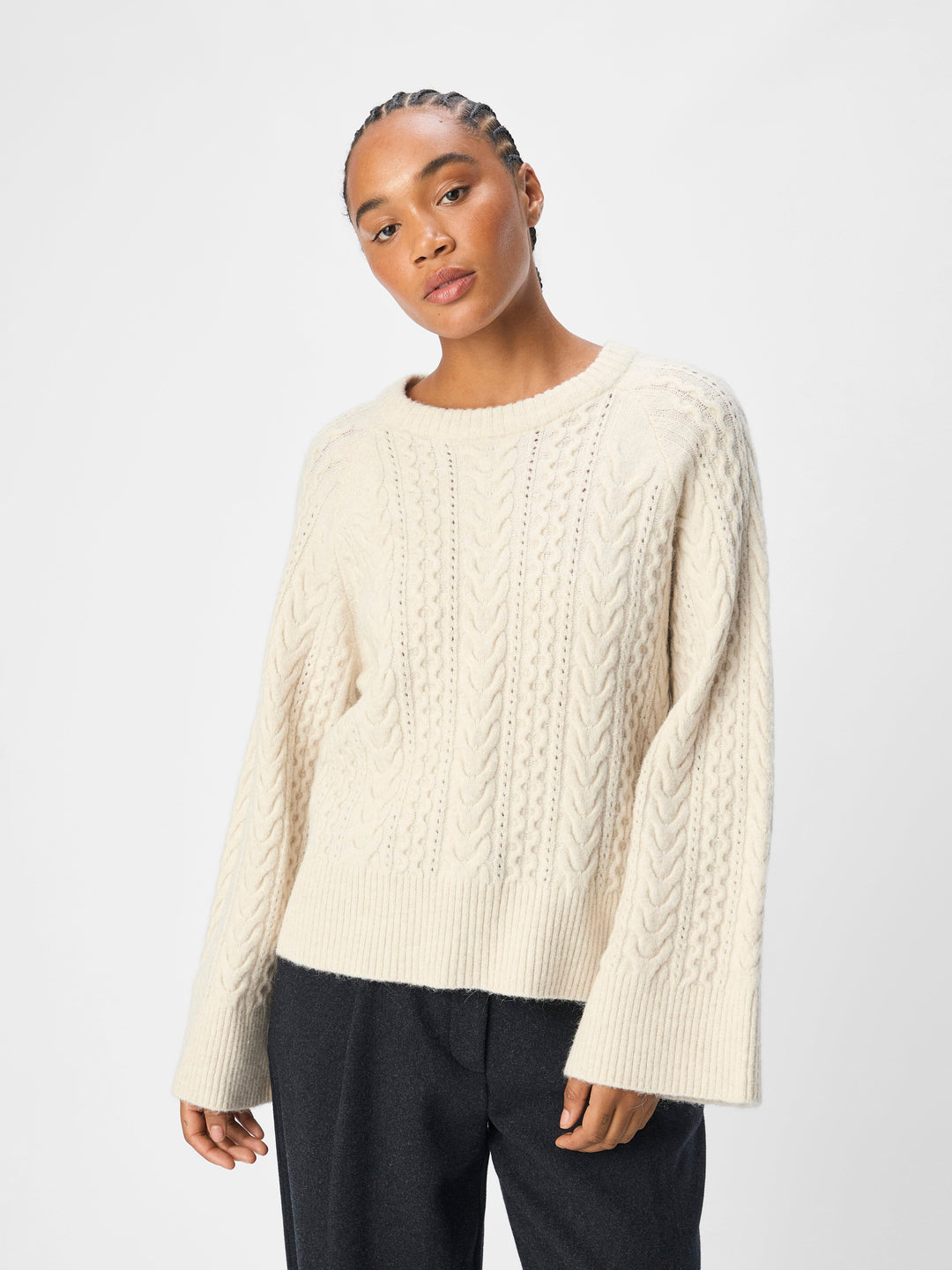 Object - Objrosa Knit L/S Re Pullover 134 - 4569006 White Sand Melange Strikbluser 