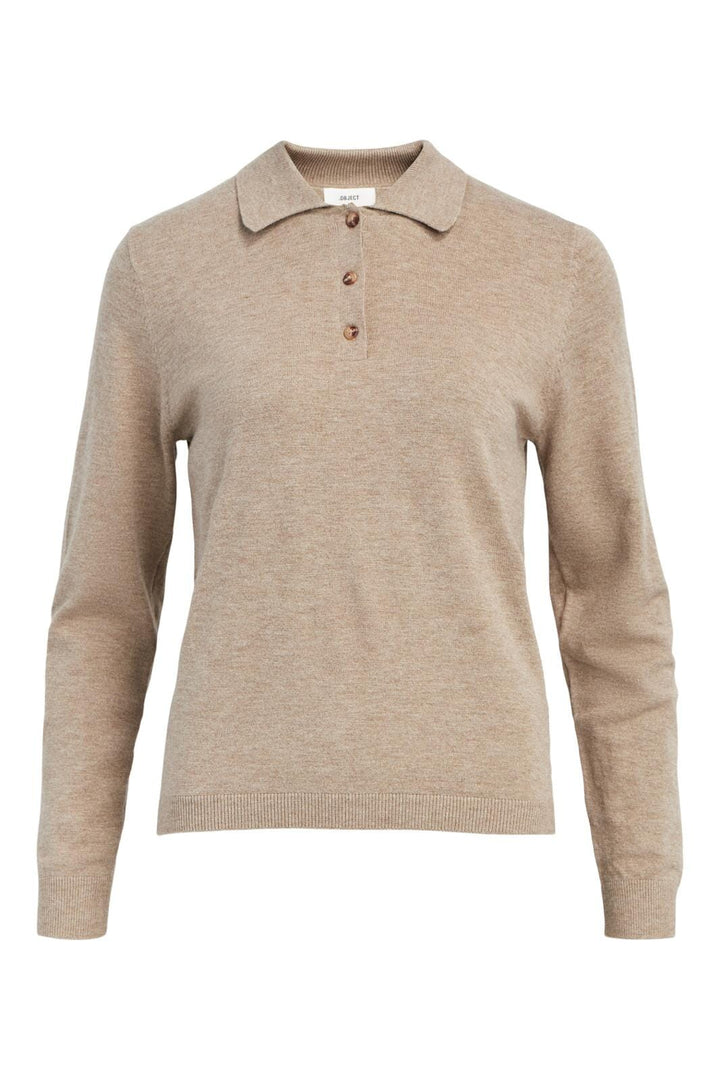 Object - Objthess L/S Polo Shirt - 3771319 Fossil Melange