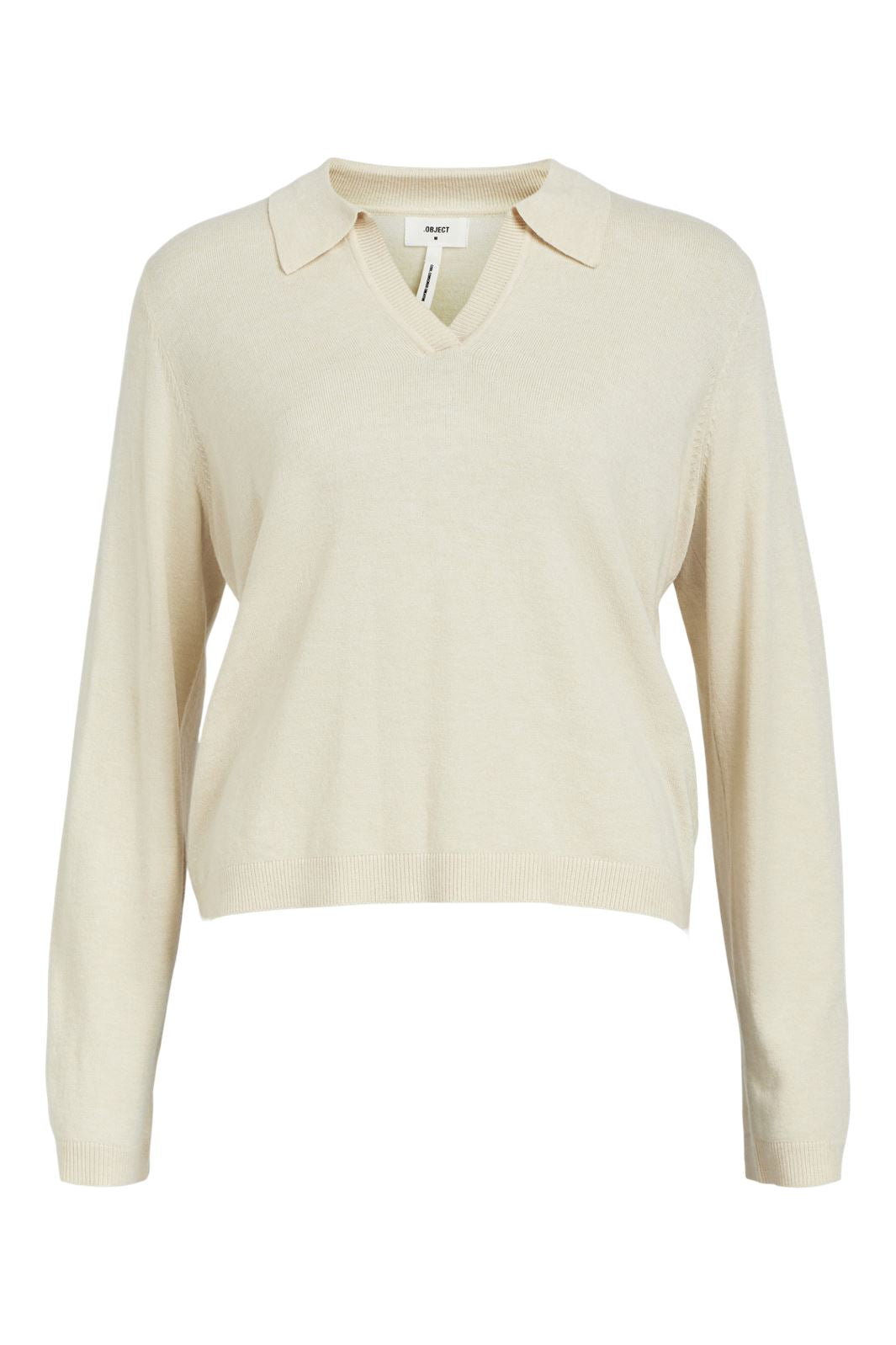 Object - Objthess L/S V-Neck Knit Polo - 4268438 Sandshell Melange