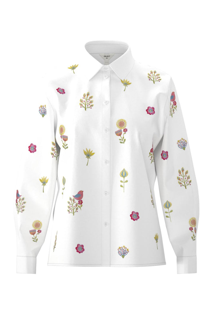 Object - Objyrsa L/S Shirt 138 - 4816064 White Embroidery