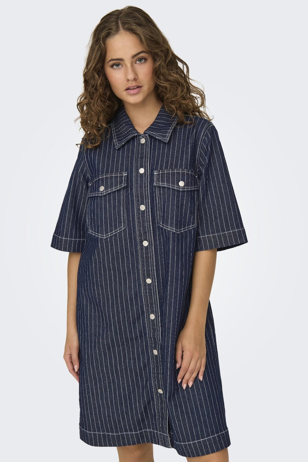 Only - Onlbelle S/S Stripe Dress Gua - 4740251 Dark Blue Denim Stripe