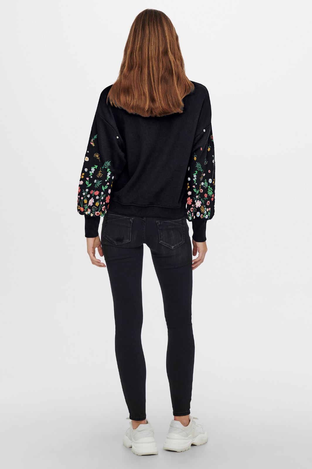 Only - Onlbrooke L/S O-Neck Flower Swt - 4236762 Black Sleeve Flower