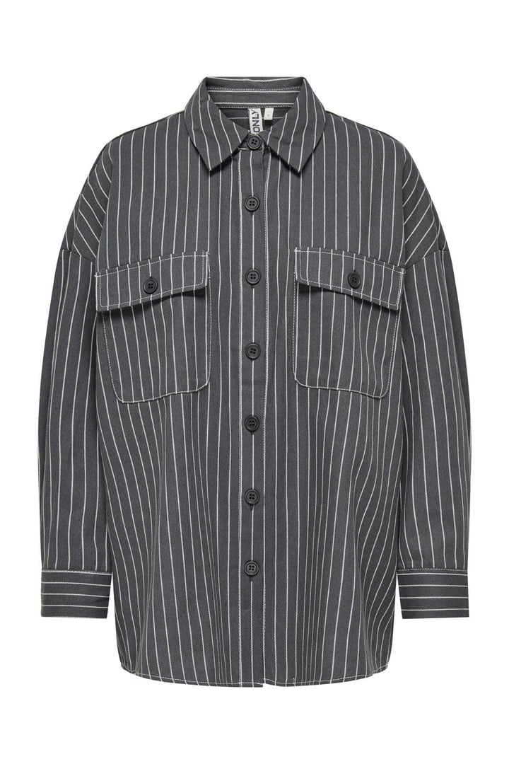 Only - Onldollas L/S Stripe Shirt Cc - 4555868 Magnet Cloud Dancer Pinstripes