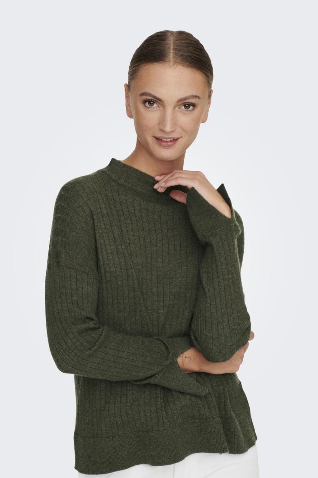 Only - Onlfia Katia L/S Rib Pullover Knt - 4110618 Kalamata Strikbluser 