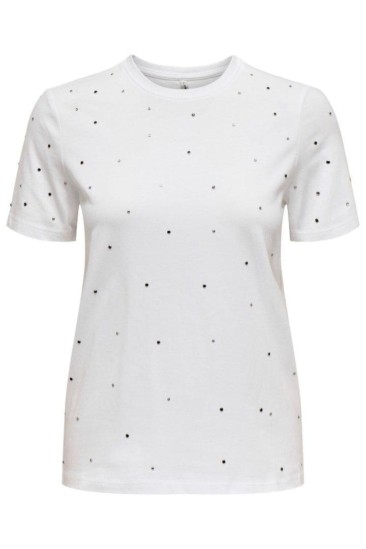 Only - Onlglobe Life S/S O-Neck Tee Box - 4691952 Bright White Gunm+Transp+Silver Studs