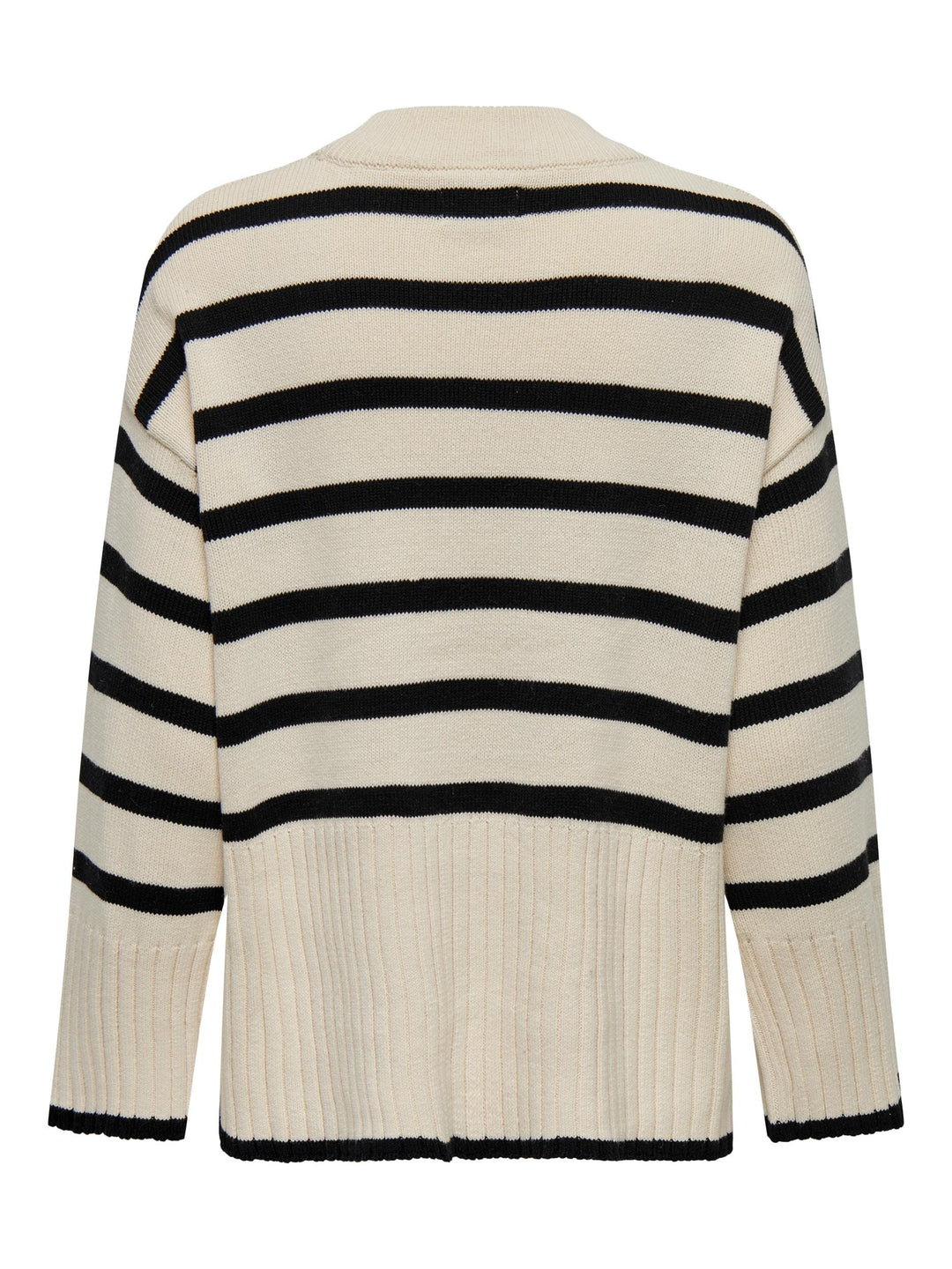 Only - Onlhella Ls Loose Striped O-Neck Cc Knt - 4377606 Birch Black Strikbluser 