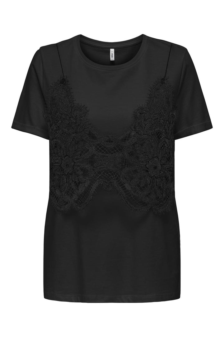 Only - Onljenny S/S Mix Top - 4649340 Black Lace Top