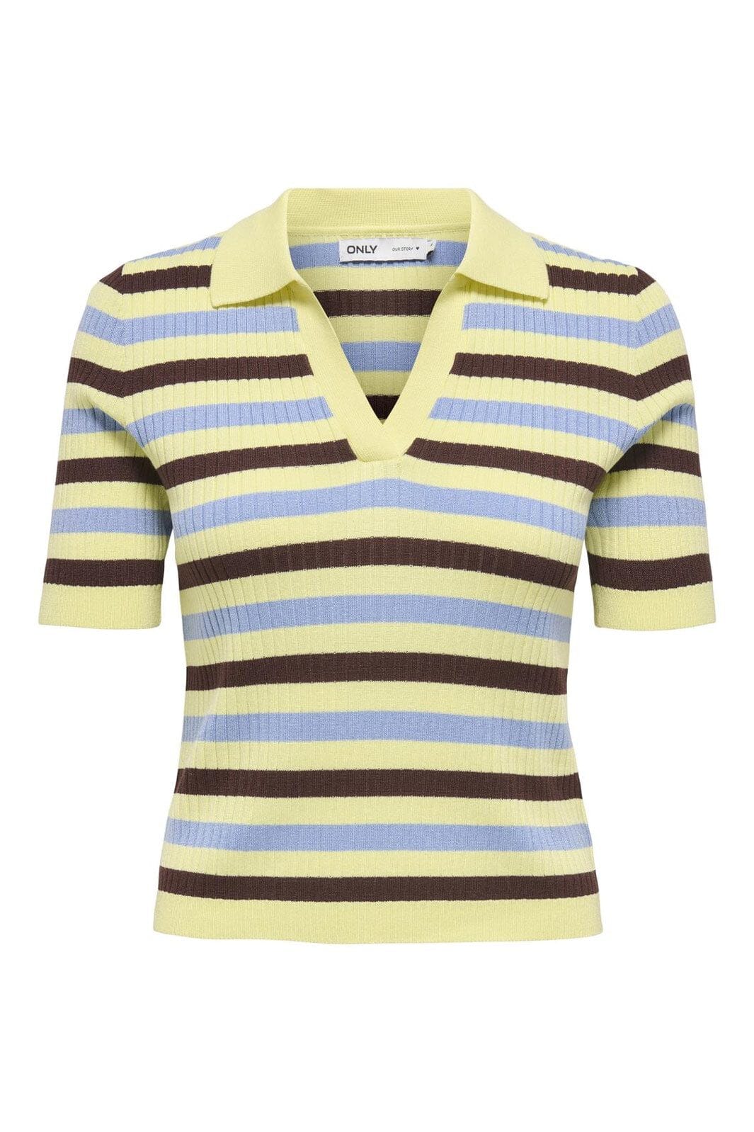 Only - Onlkaya Ss Polo Pullover Knt - 4910740 Wax Yellow Serenity/Chicory Coffee