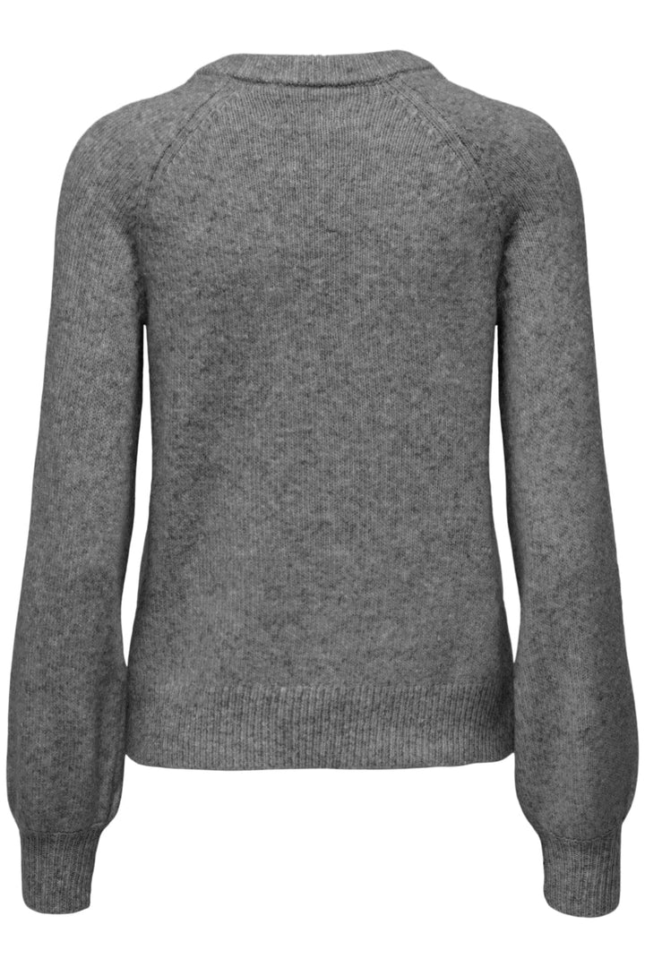 Only - Onllauren Life Ls O-Neck Button Knt - 4630760 Medium Grey Melange Strikbluser 