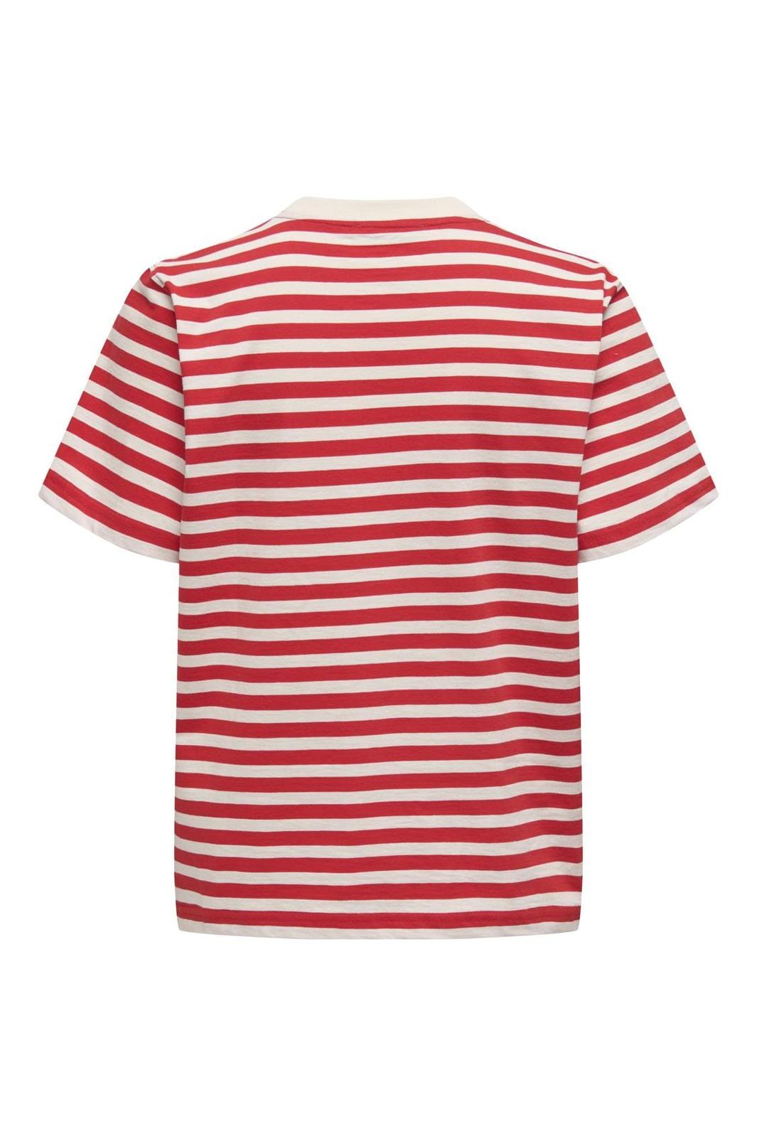 Only - Onllivina S/S Stripe Tee - 4718666 Cloud Dancer Salsa Stripes