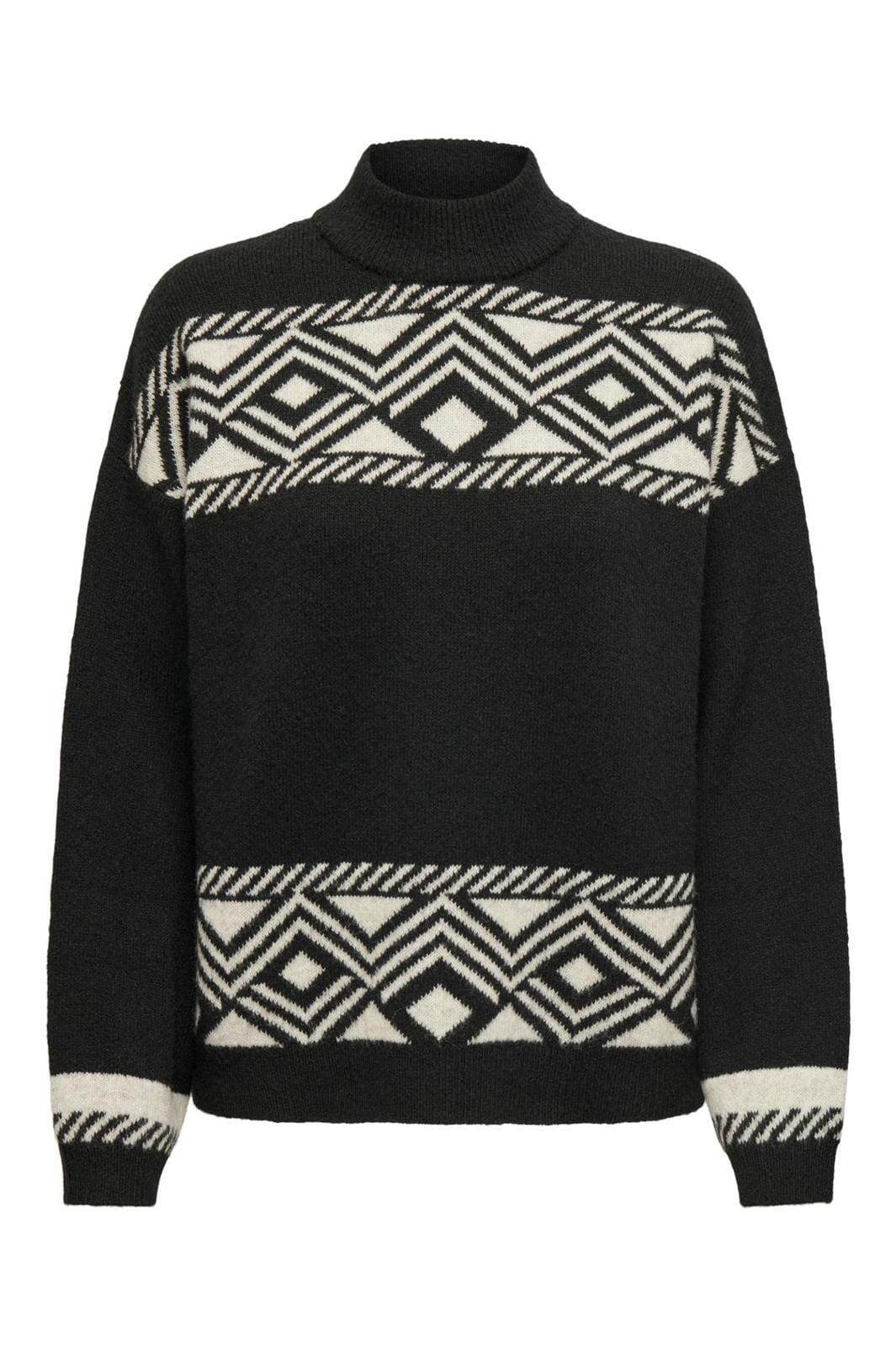 Only - Onlvictoria L/S Pullover Knt - 4608545 Black Pumice Stone Jacquard