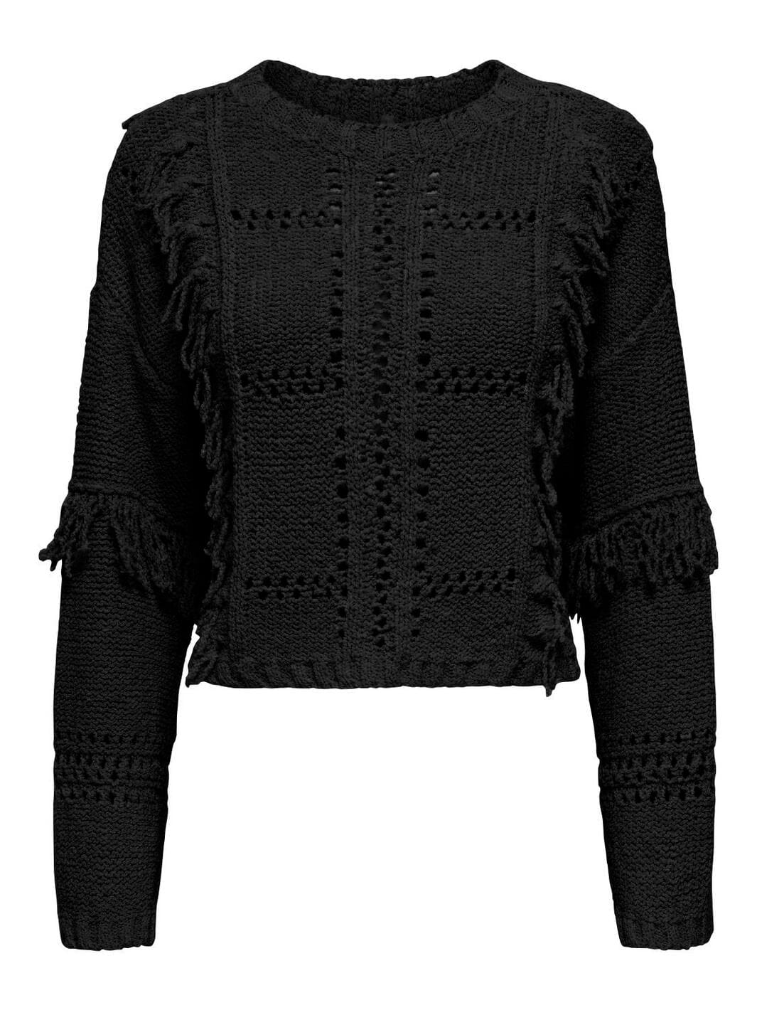 Only - Onlyrsa Life Ls Fringe O-Neck Cc Knt - 4725135 Black