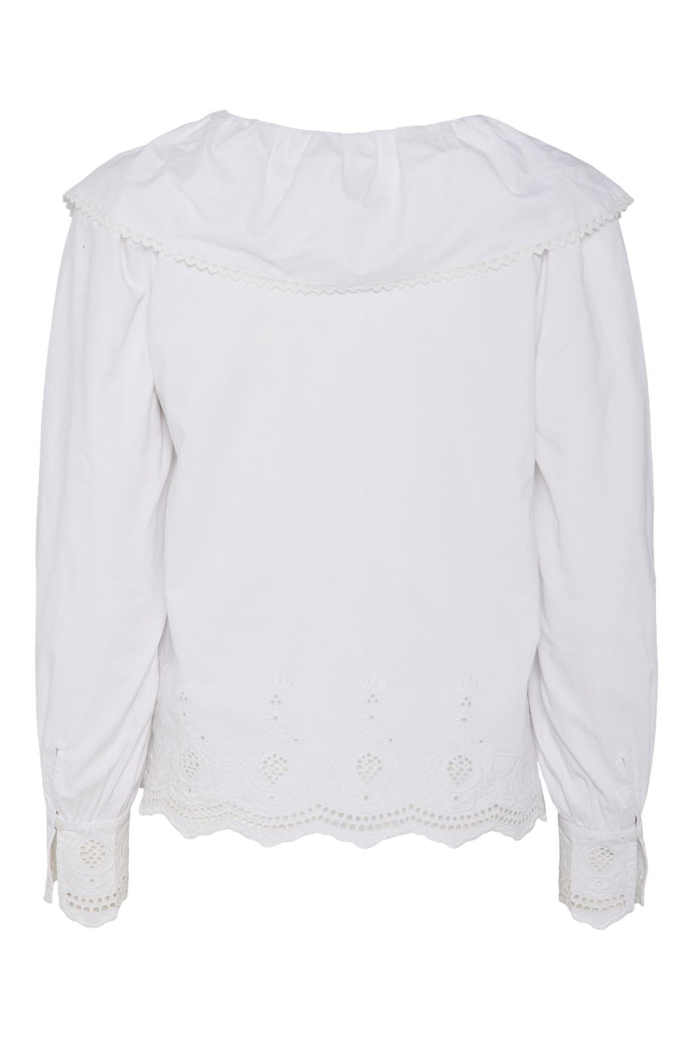 Pieces - Pcannabelle Ls V-Neck Frill Top - 4722958 Bright White Bright White Embroidery