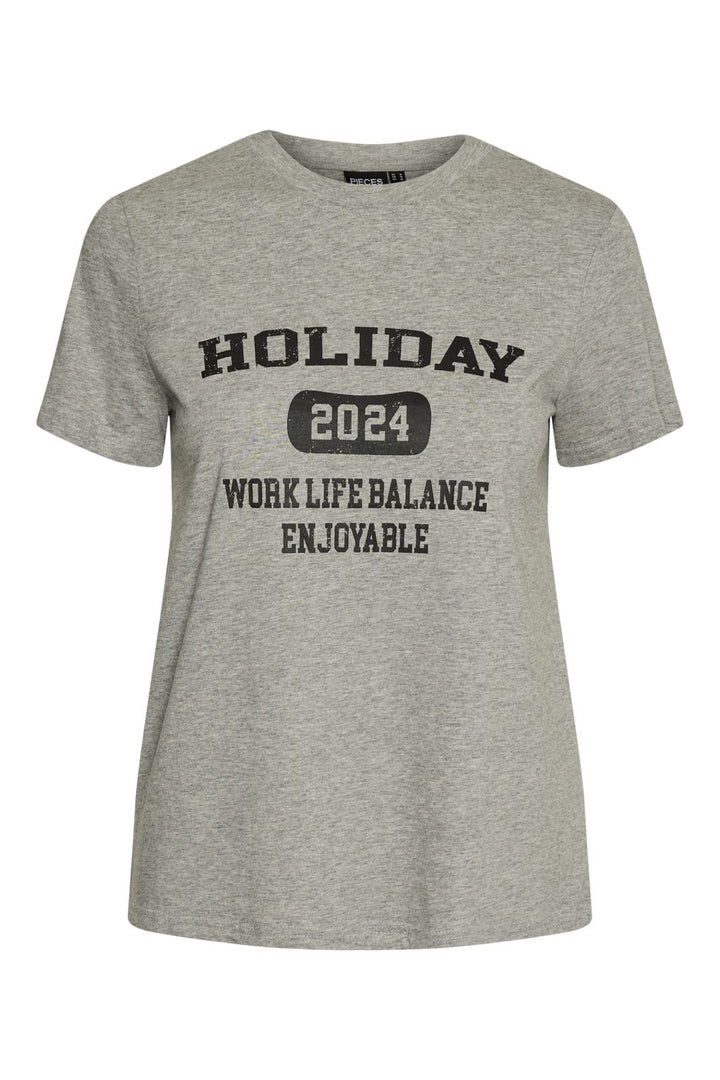 Pieces - Pcaya Ss Tee Mm - 4523982 Light Grey Melange Black Holiday