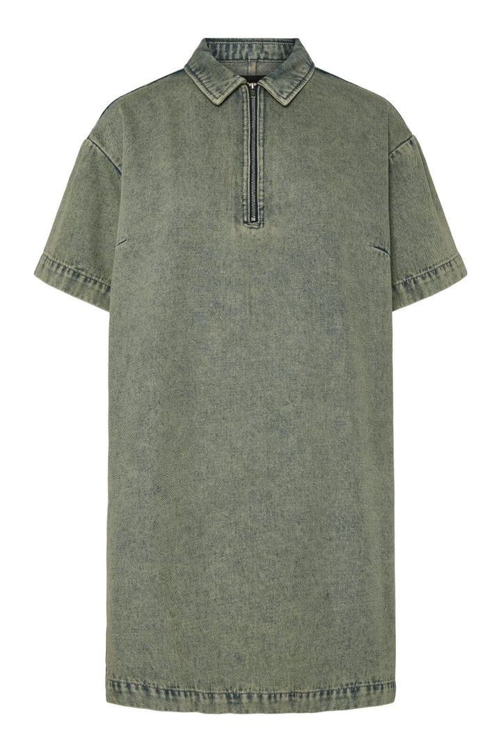 Pieces - Pcdria 3/4 Short Zip Denim Dress - 4823296 Deep Lichen Green Washed