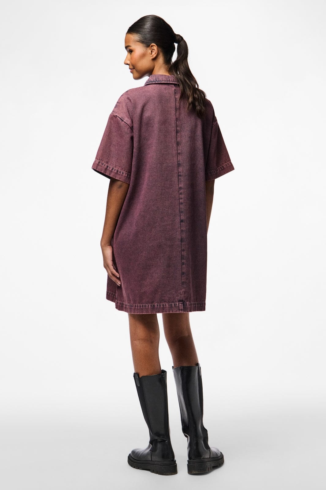 Pieces - Pcdria 3/4 Short Zip Denim Dress - 4823297 Tawny Port Washed